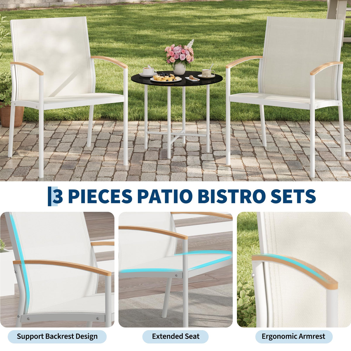 GarveeLife Patio Bistro Sets, 3 Piece Outdoor Conversation Set