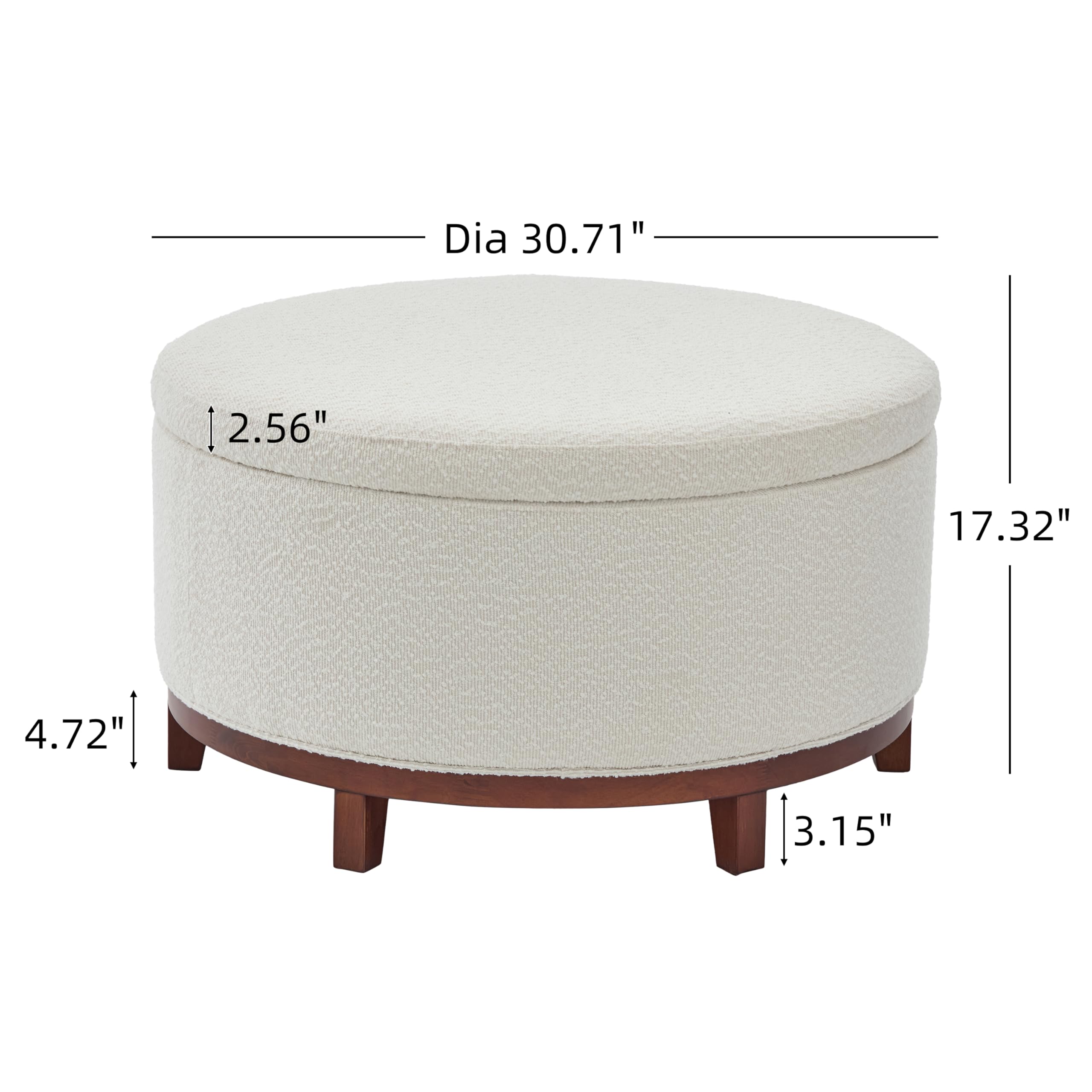 Christopher Knight Home Inla Modern Round Ottoman with Storage for Living Room, Lift-Lid Storage Ottoman Coffee Table, Boucle Upholstered Ottoman Foot Rest, Wooden Toy Box Storage, Light Beige+Brown