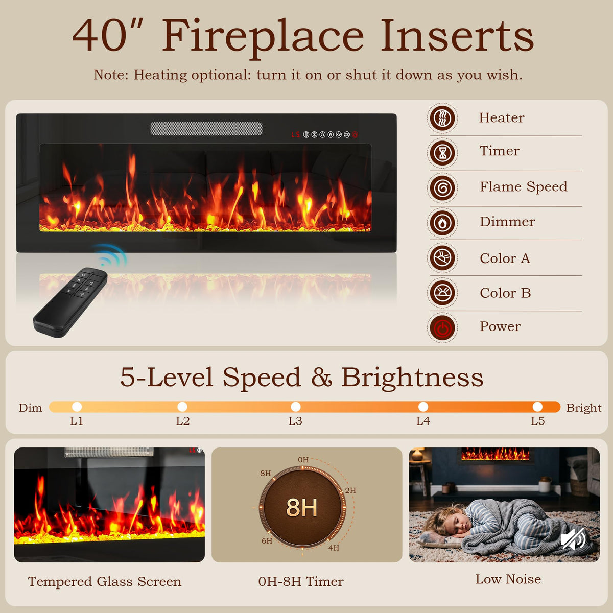 PRETZI 70" Fluted Fireplace TV Stand w/40 Electric Fireplace for 80" TVs