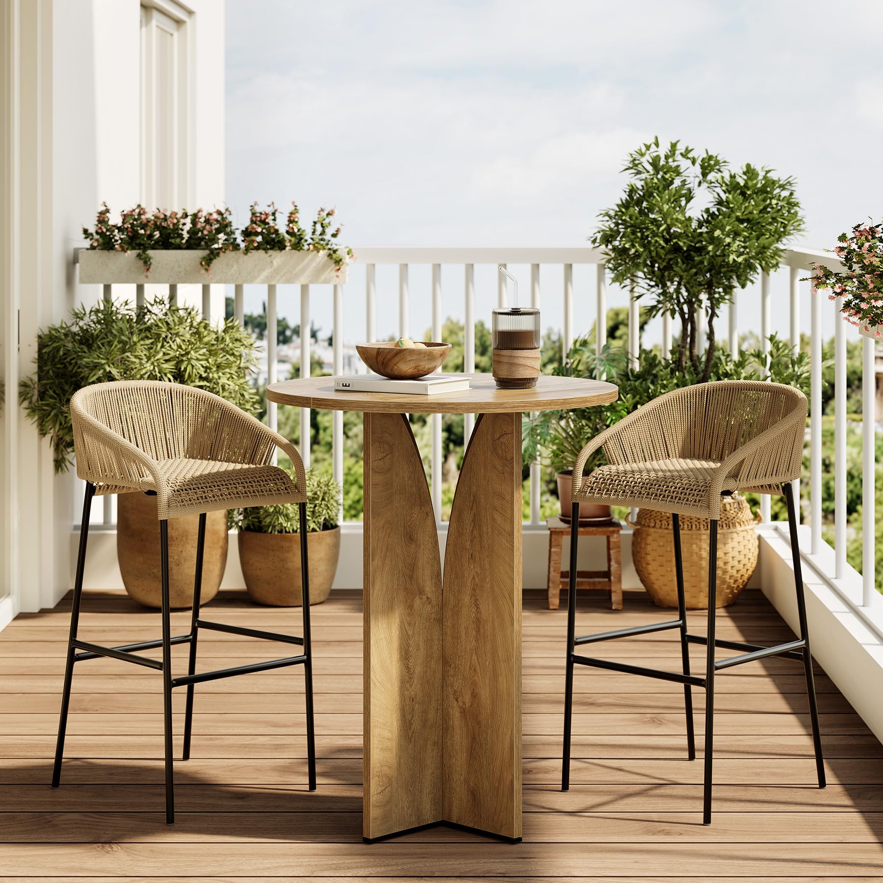 LITTLE TREE Round Bar Table, 31.5 Inches Counter Height Cocktail Table, Wooden High Top Home Bar Unit for Pub, Bistro, Home, Kitchen, Dining Room, Small Space, Brown