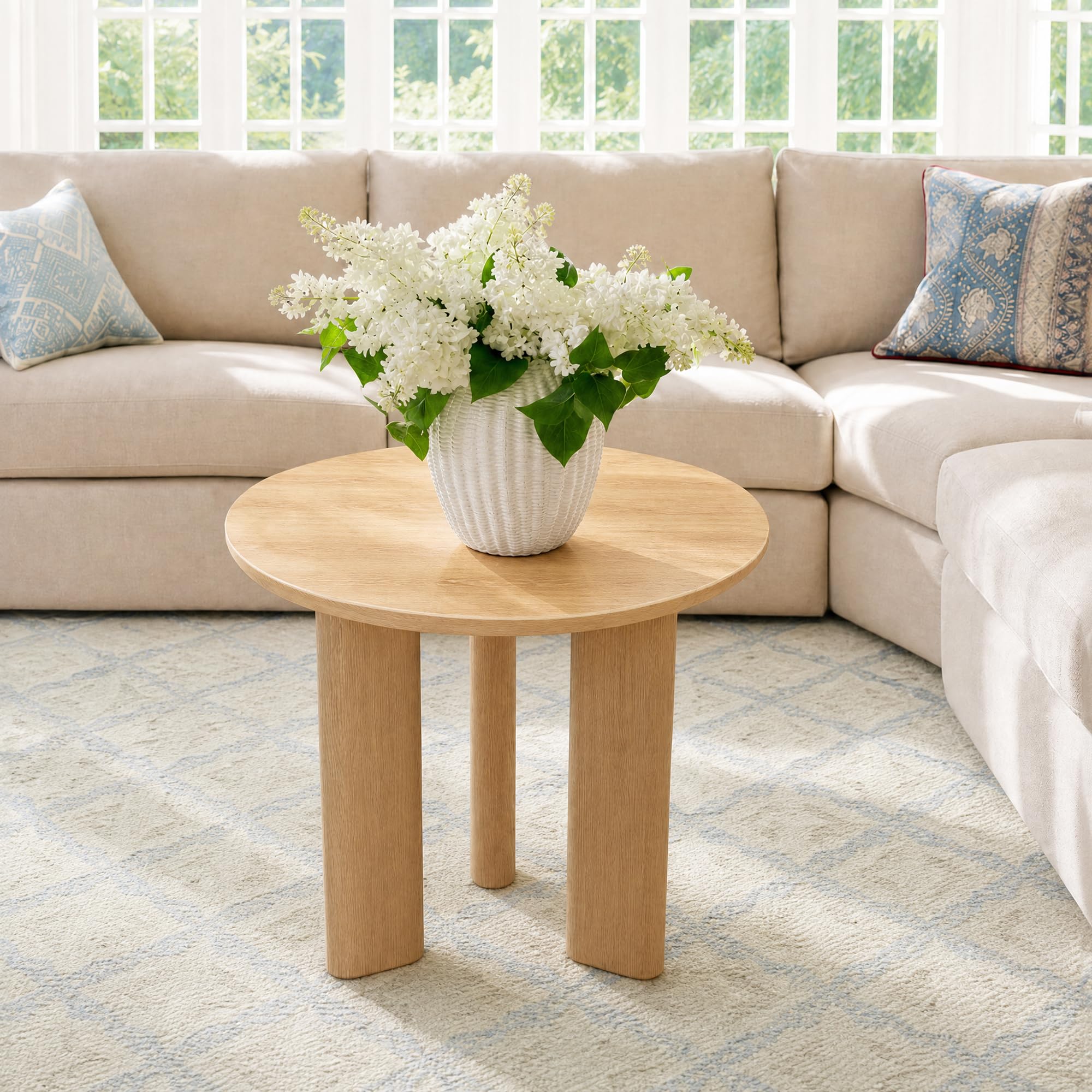 Yechen Nesting Coffee Table Set of 2, Round Wooden Veneer Coffee Table and Side Table Set, Circle Modern Center Tables with Smooth Thick Design for Living Room, Office, or Apartment