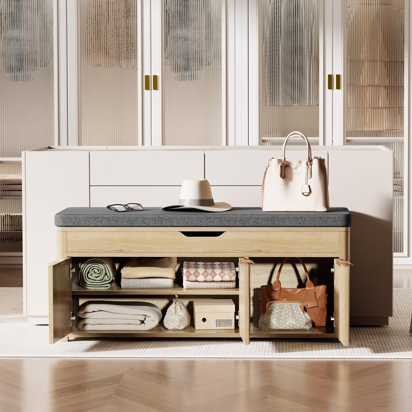 Lift-Top Shoe Storage Bench with Cushioned Seat