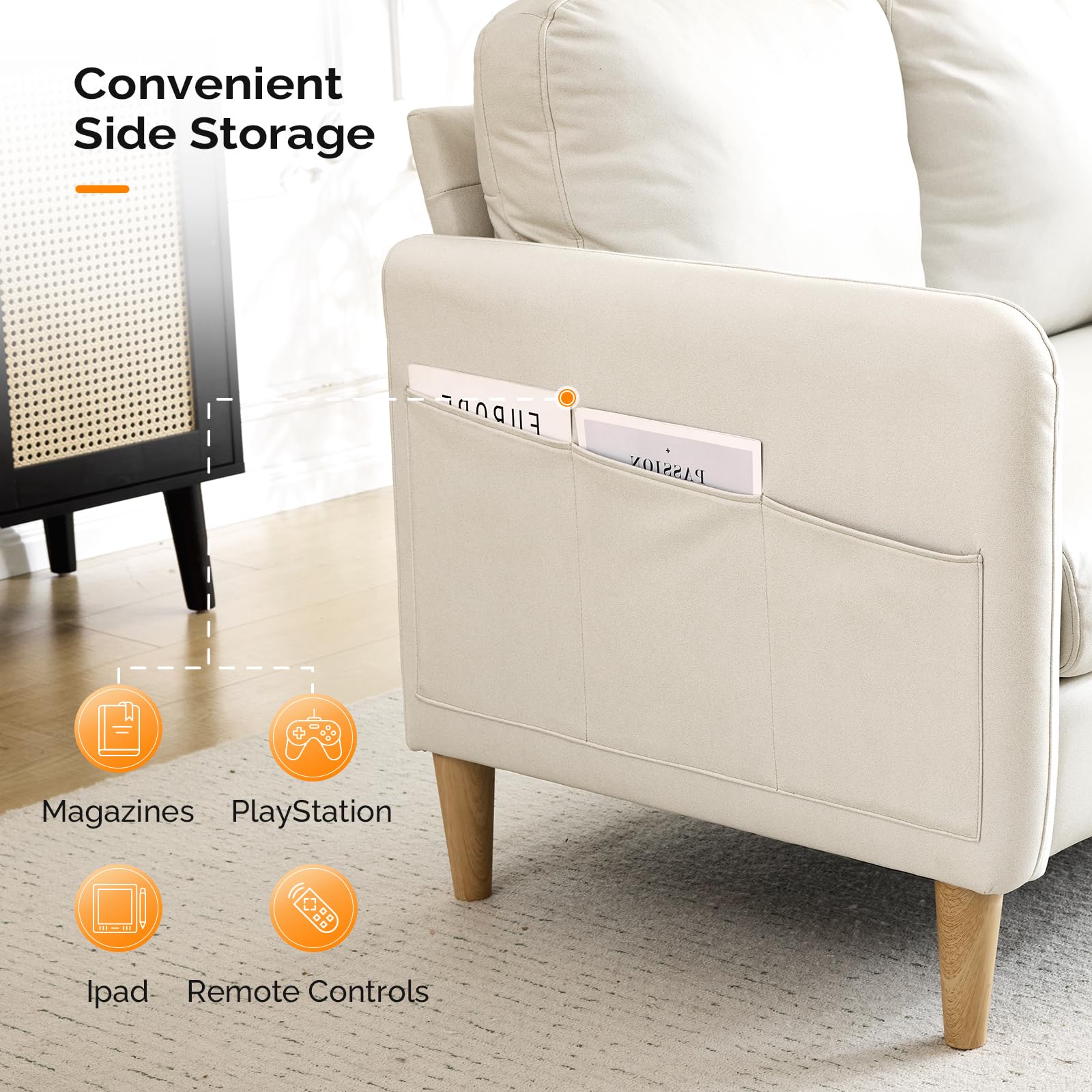 VINGLI 47" Small Couch, Beige Loveseat Mini Couch Mid Century Modern Decor Love Seat for Small Spaces Living Room, Bedroom, Play Room