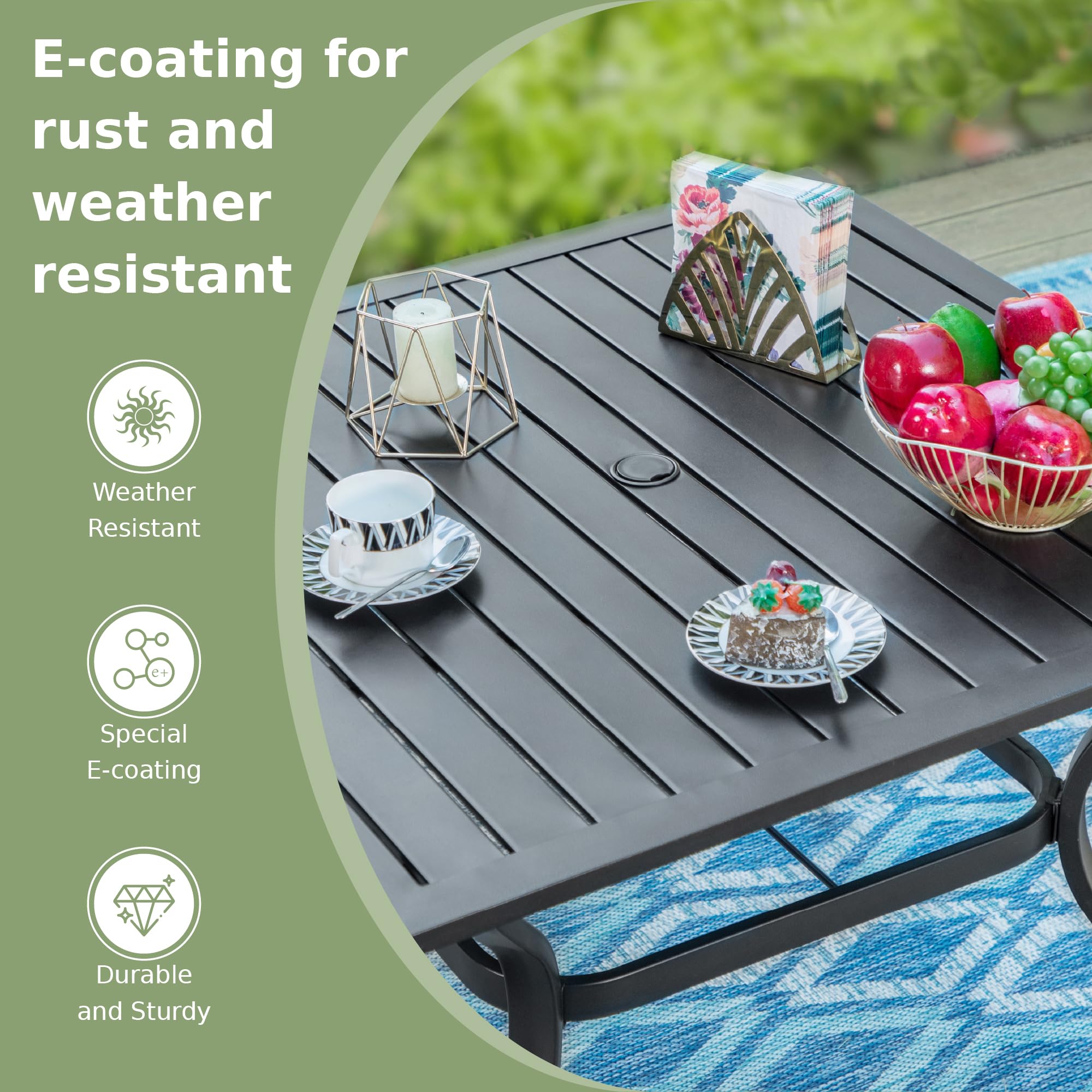 Square Metal Patio Dining Table with Umbrella Hole