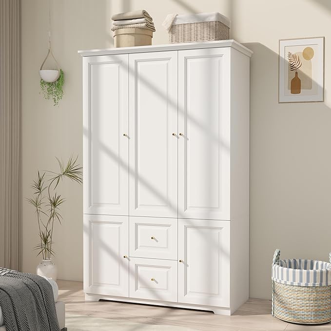 White Wardrobe Armoire with Drawers