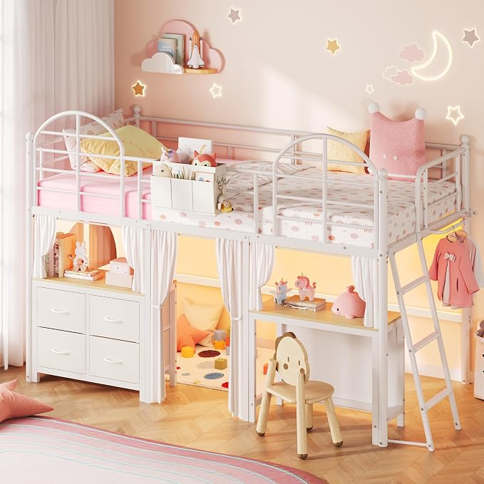 Twin Low Loft Bed with Desk & Storage