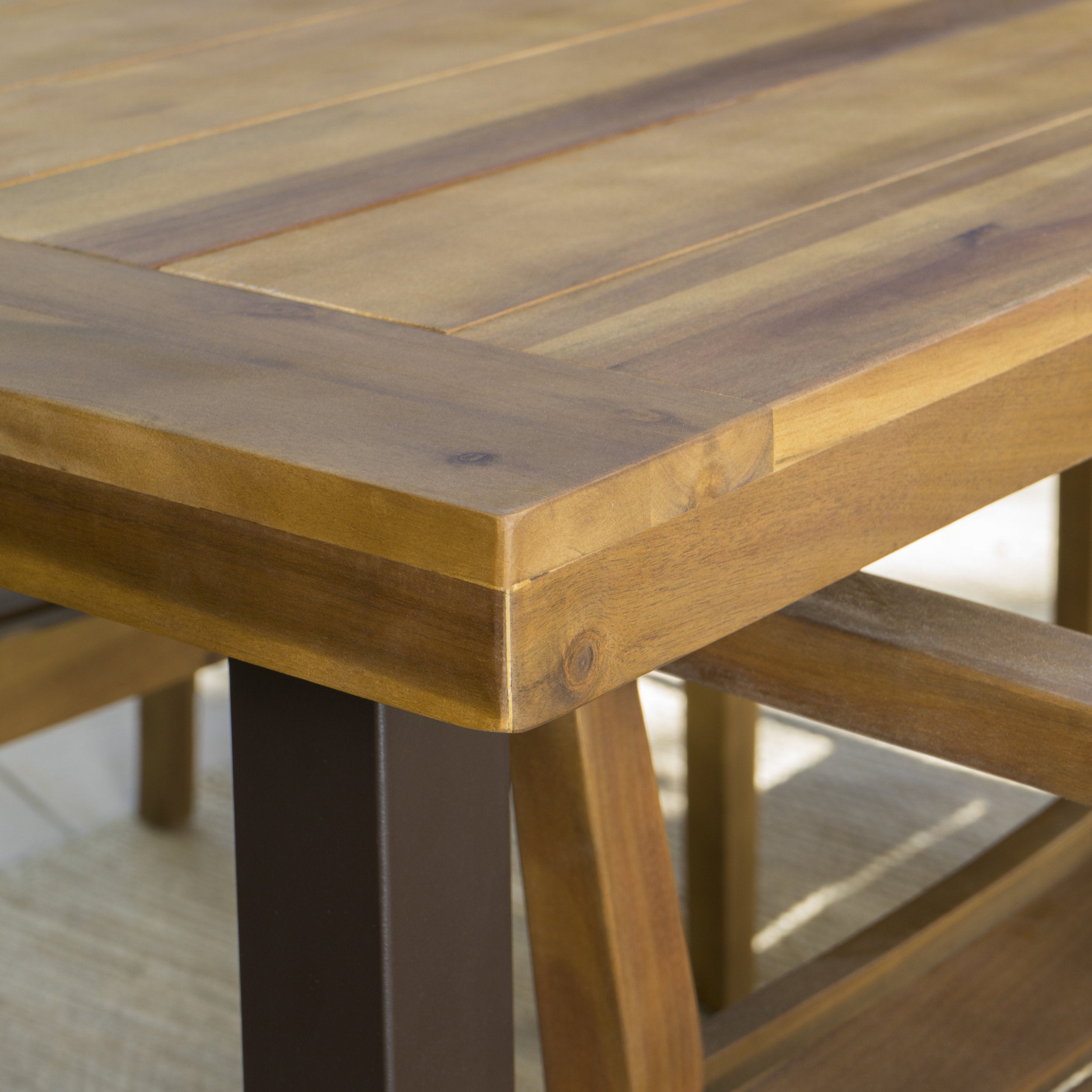Christopher Knight Home Della Acacia Wood Dining Table, Teak Finish With Rustic Metal