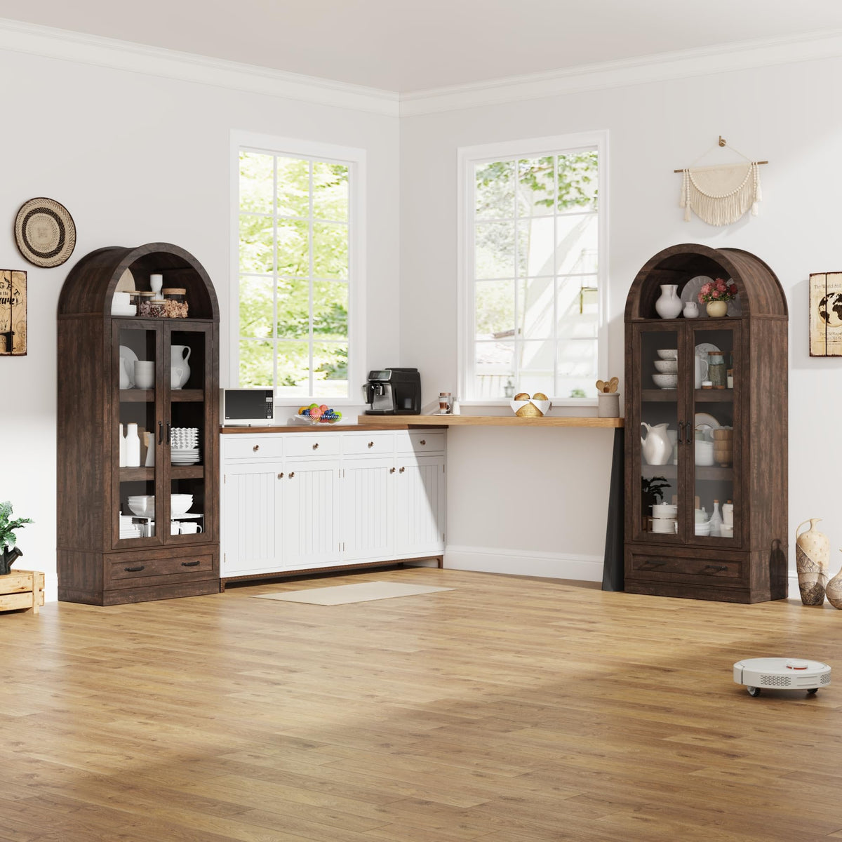 Arched Glass Door Pantry Cabinet
