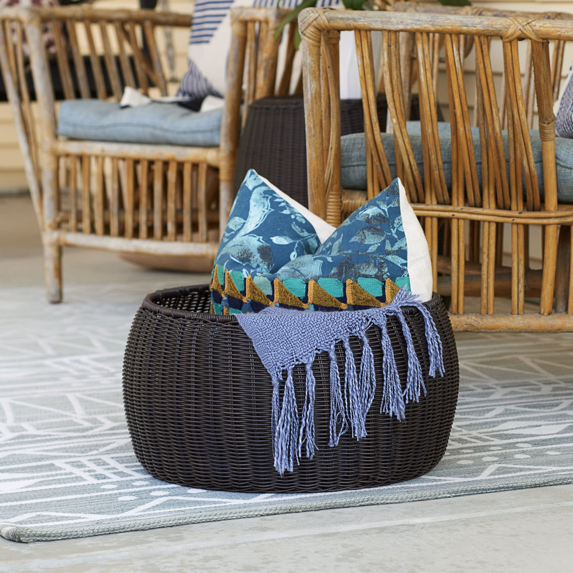 Resin Woven Storage Stool Ottoman