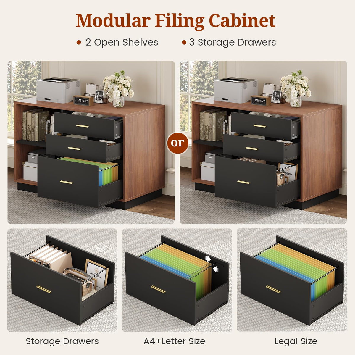 L-Shaped Executive Desk with File Cabinet