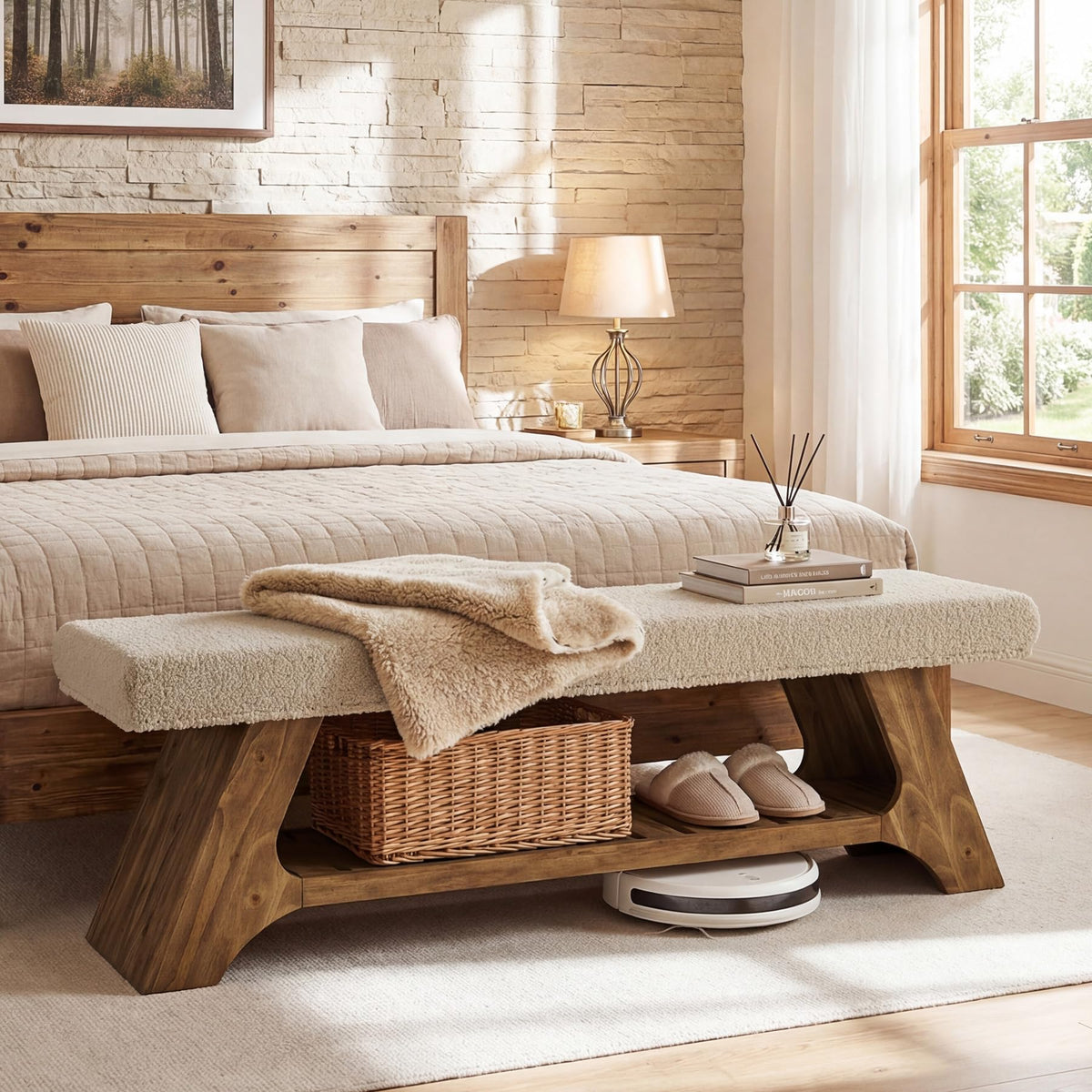 Upholstered Solid Wood Storage Bench