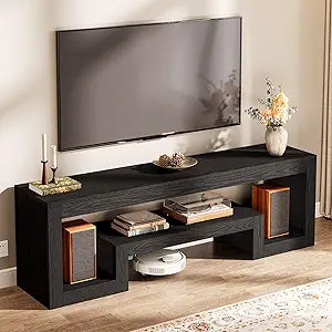 63-Inch Farmhouse TV Stand with Open Storage Shelves