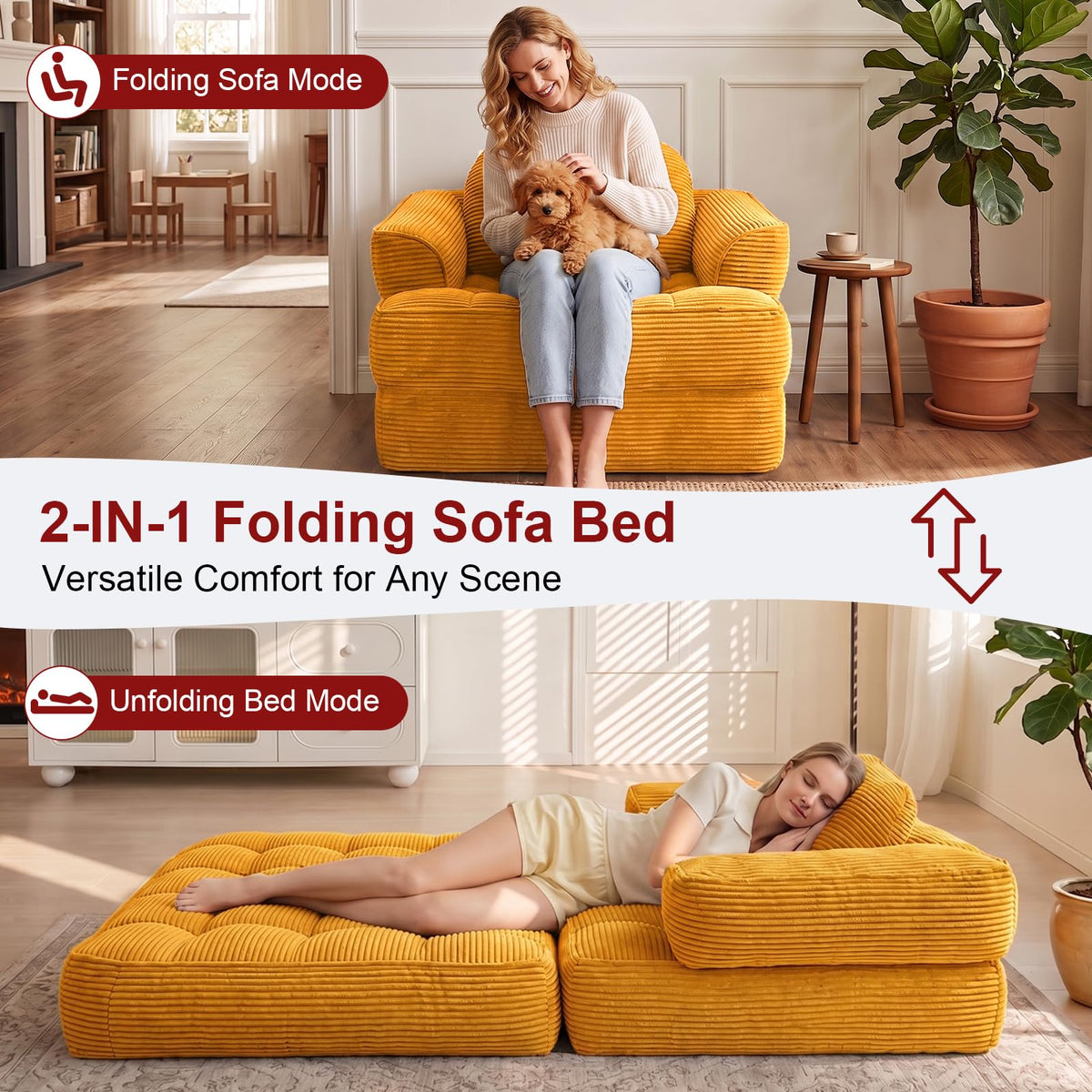 CUBIOU Folding Sofa Bed, Convertible Sleeper Chair Bed Lounge Chair