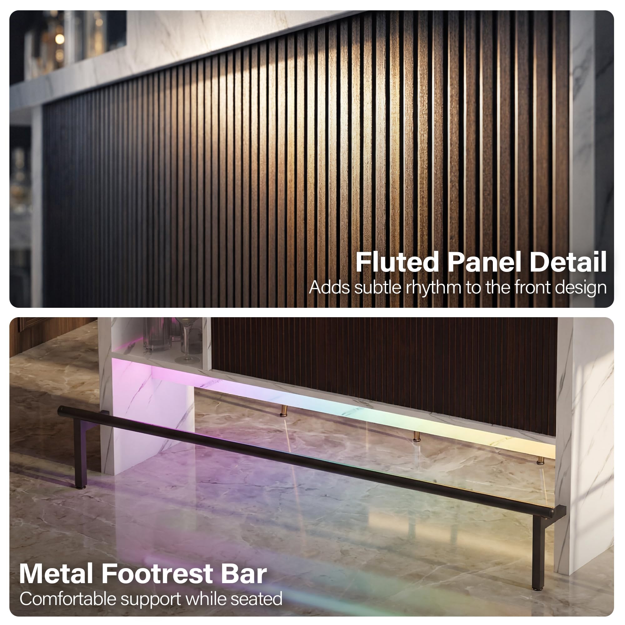 Marble-Style Bar Table with RGB LED Lighting & Storage