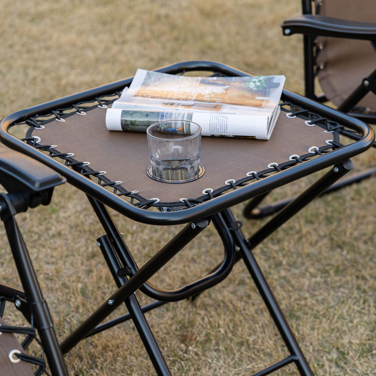 Outsunny Zero Gravity Chair Set with Side Table, Cupholders, Brown