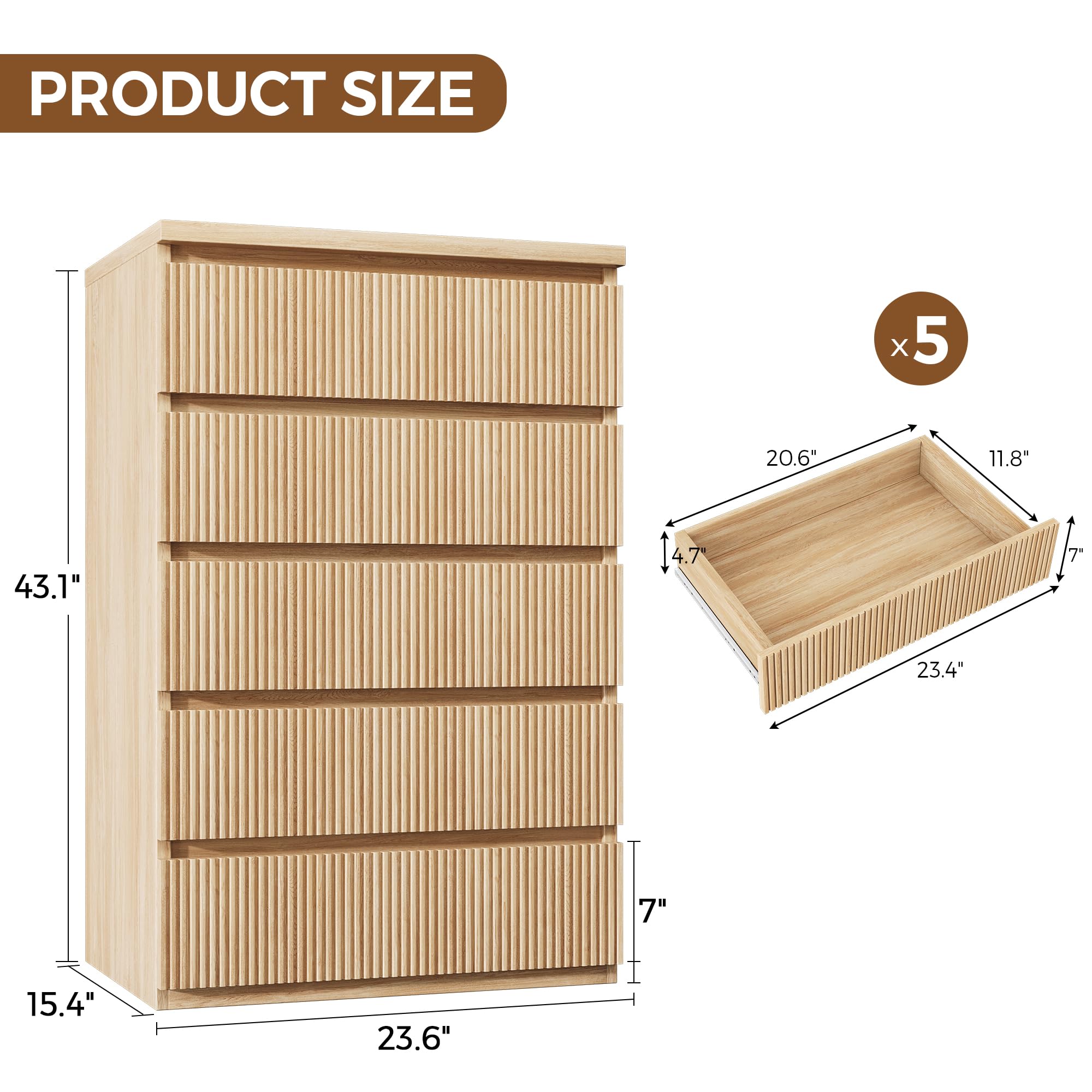 Fluted 5-Drawer Dresser