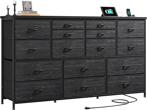 16-Drawer Dresser & TV Stand with Charging Station
