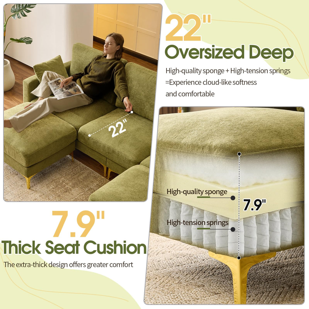 Chenille U-Shaped Sectional Sofa