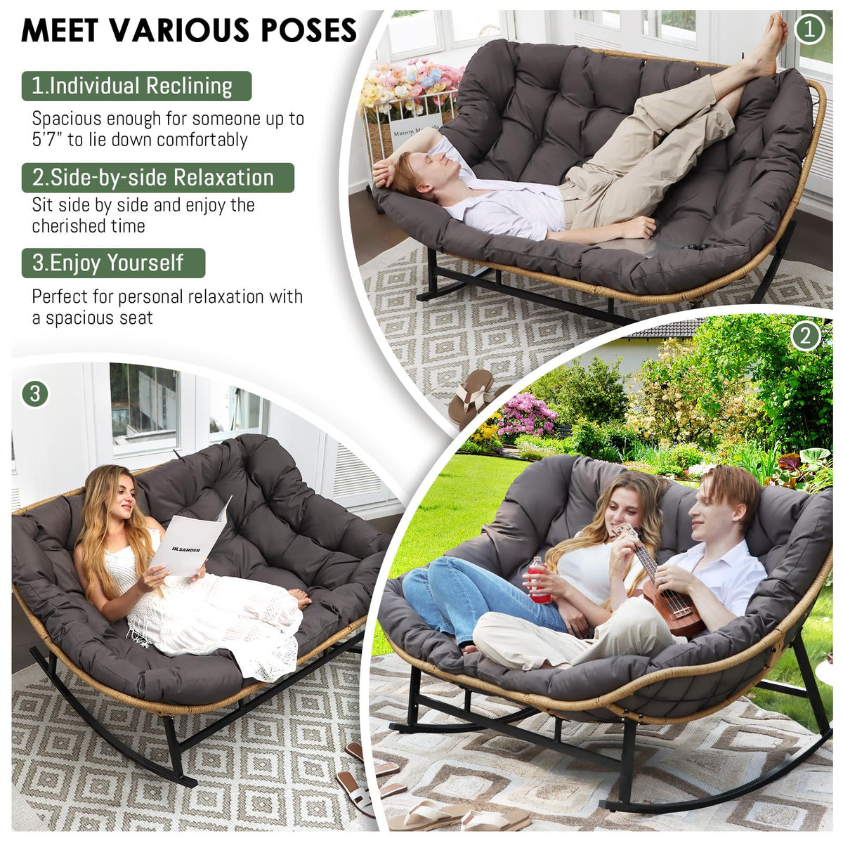 RADIATA Double Rocking Chair Outdoor, Oversized 2 Person Lounge Chair