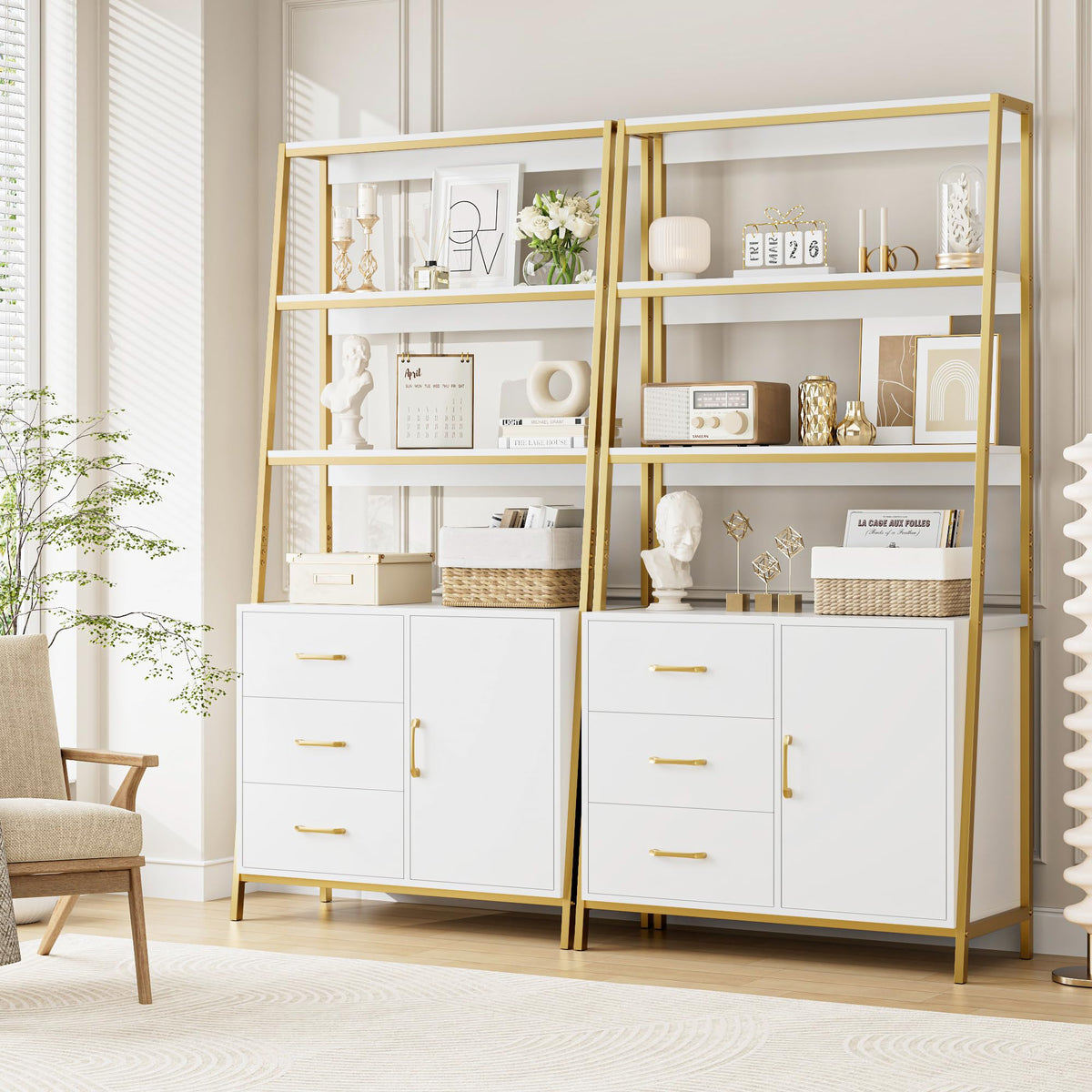 Ladder Bookshelf with Drawers
