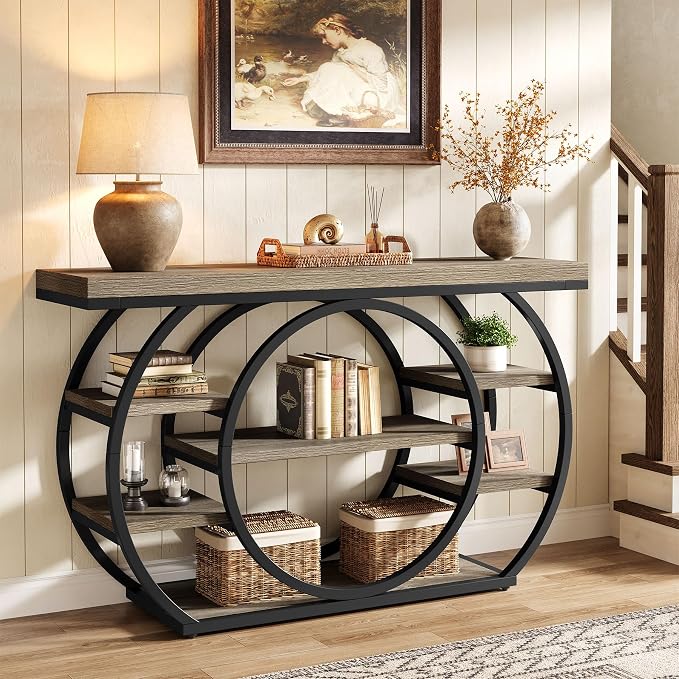 5-Tier Industrial Console Table with Metal Frame
