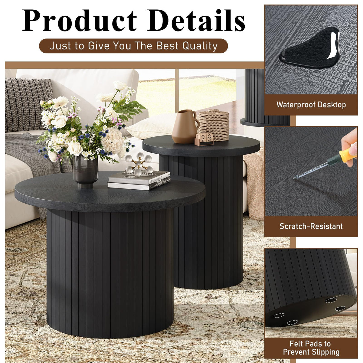 Round Wood Nesting Coffee Tables