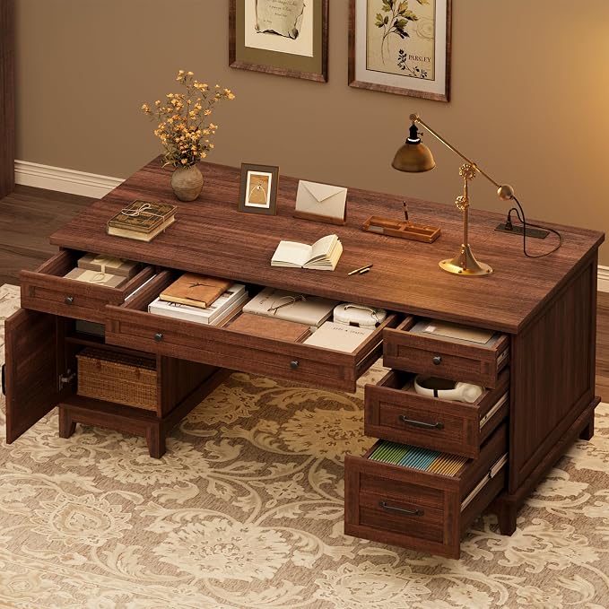 Farmhouse Executive Desk with Charging Station