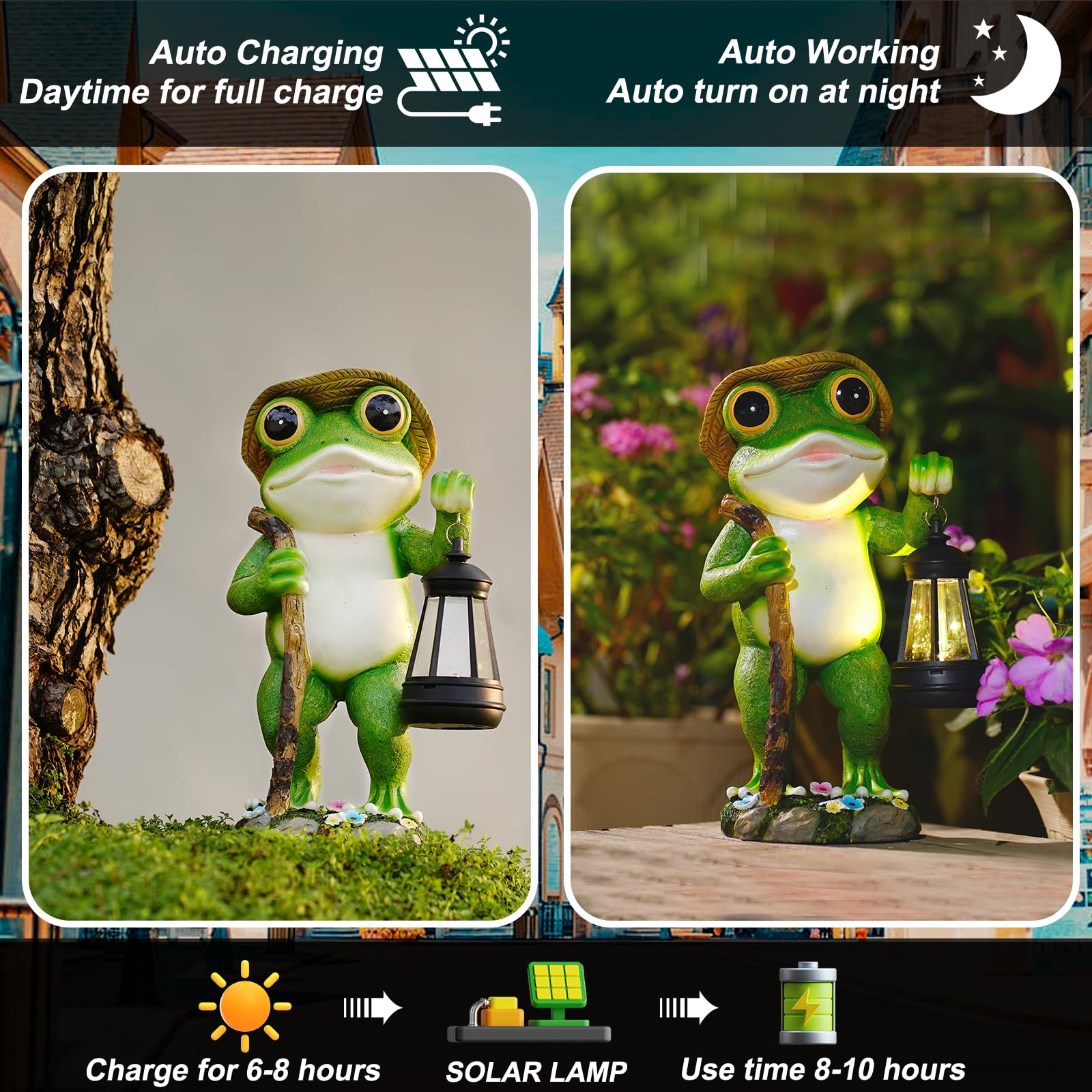 Solar Frog Garden Statue with Lantern