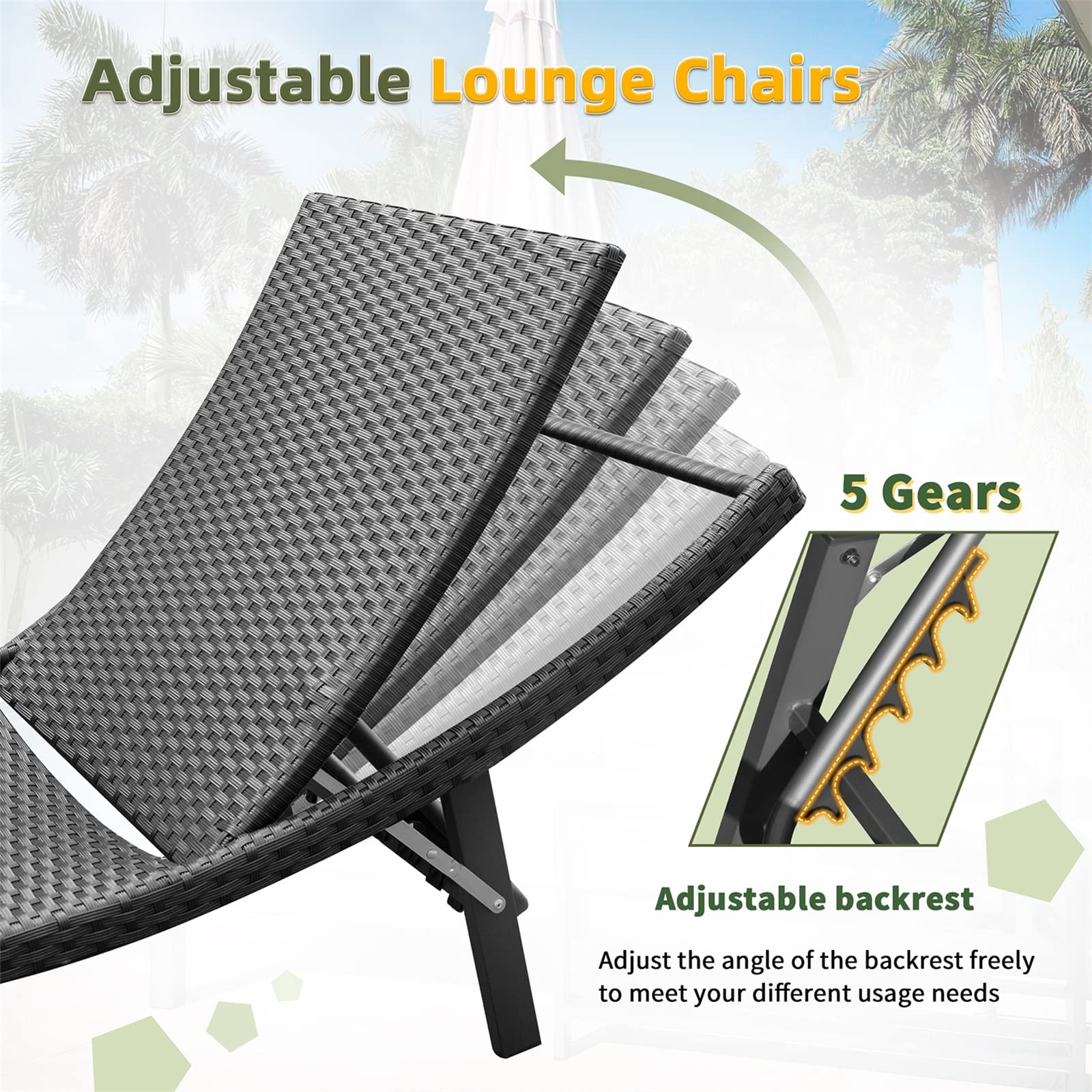 Outdoor Reclining Chaise Lounge Set with Side Table