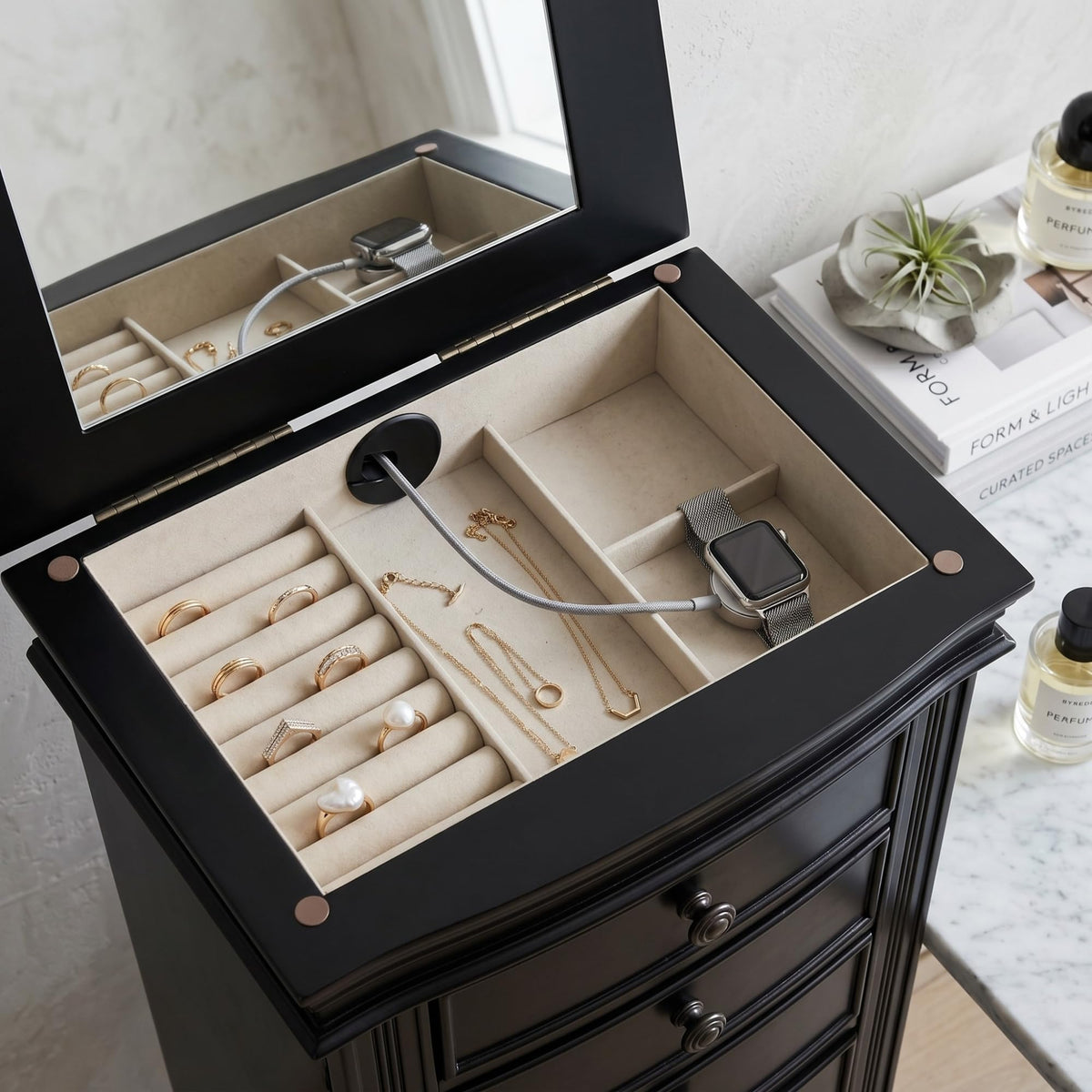 Black 7-Drawer Jewelry Armoire