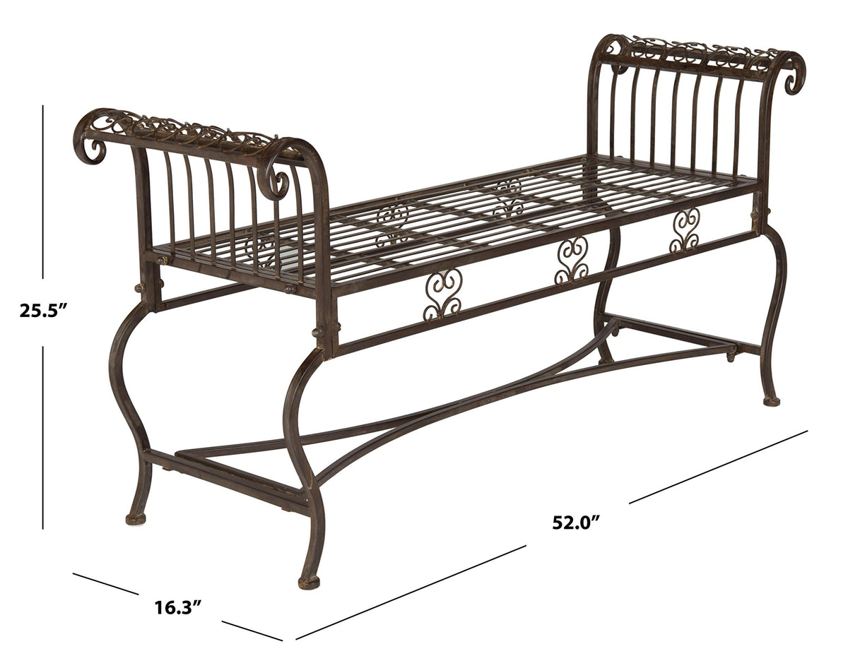 SAFAVIEH Outdoor Brielle Metal Bench, 52" Rustic Brown PAT5004B