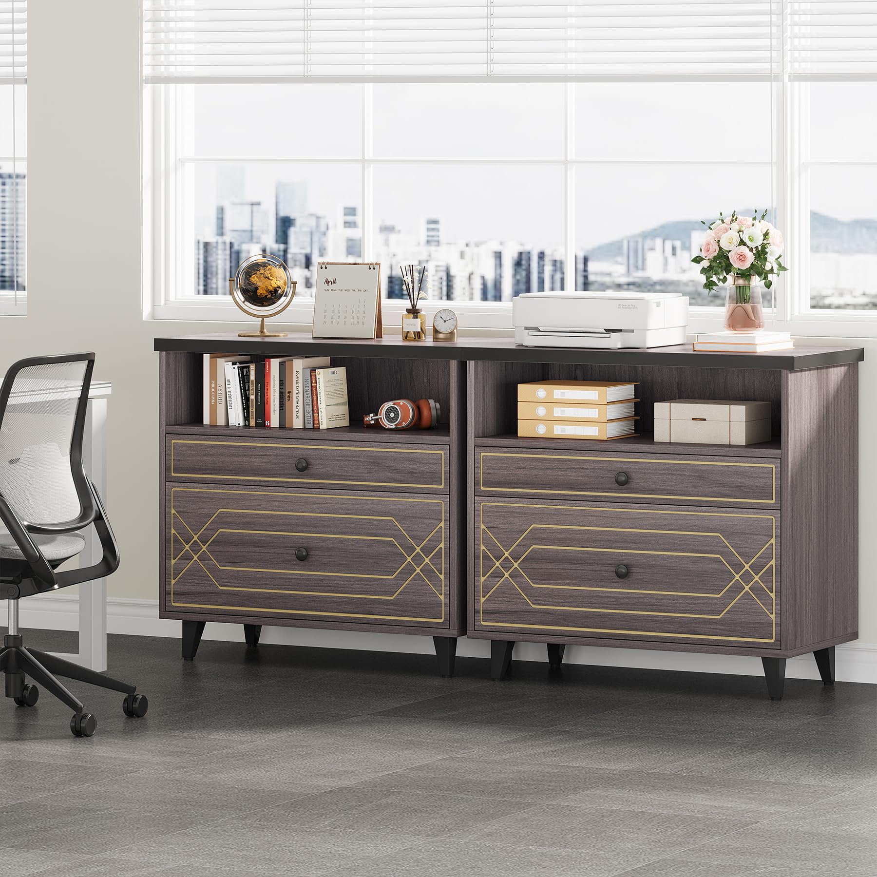 2-Drawer Lateral Filing Cabinet with Open Shelf