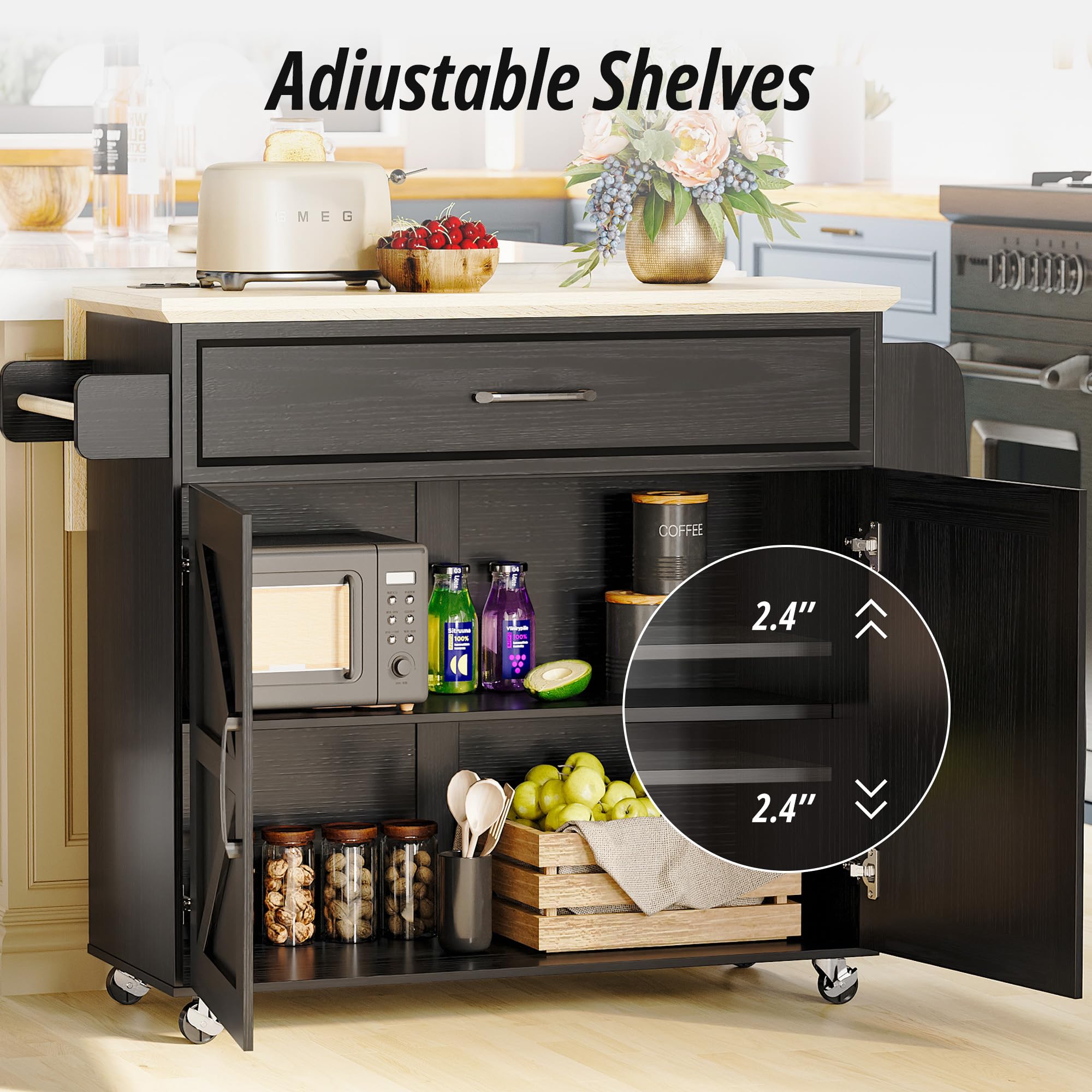 Kitchen Island Cart with Storage & Drop Leaf