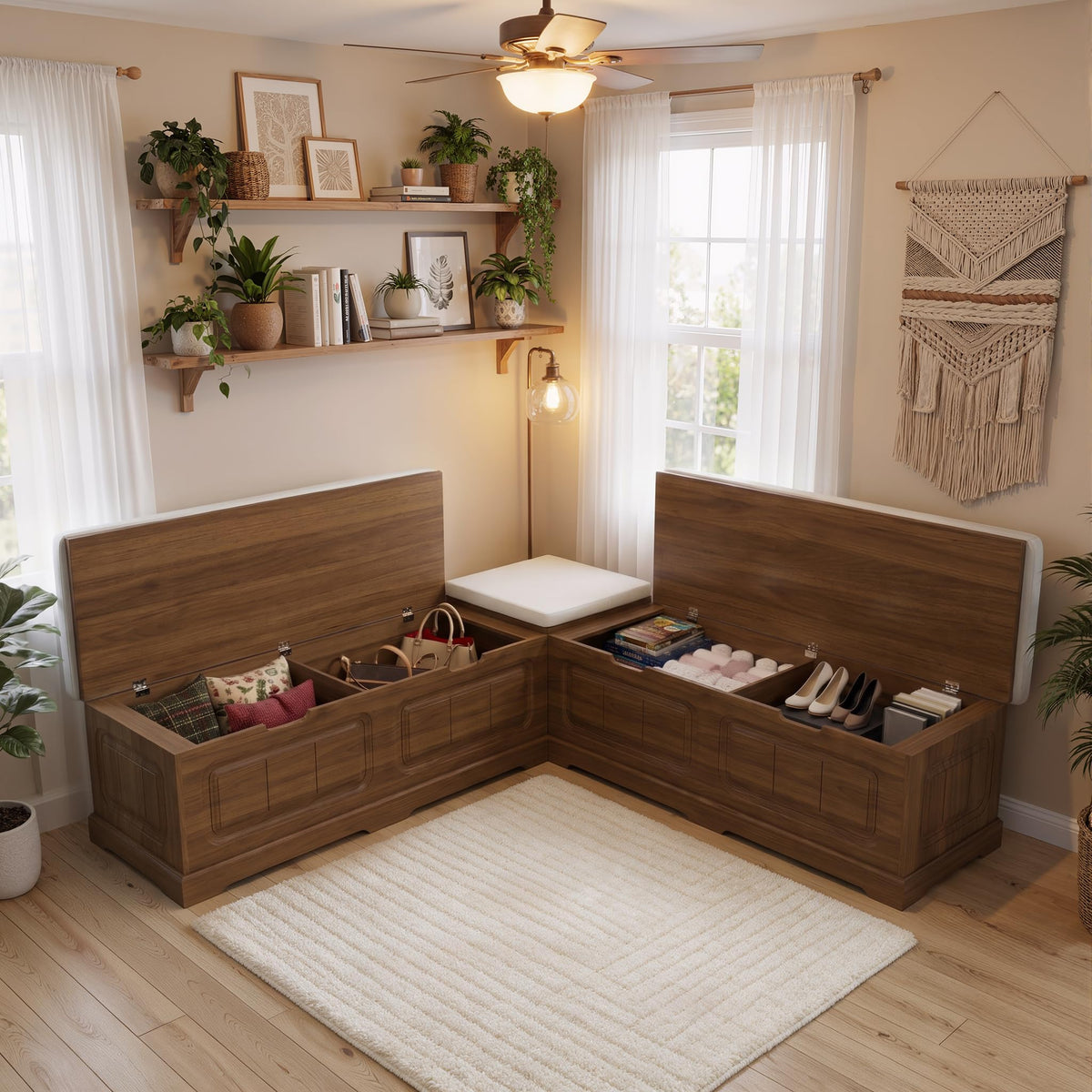PAKASEPT Breakfast Nook Bench, L Shaped Storage Bench with Cushion