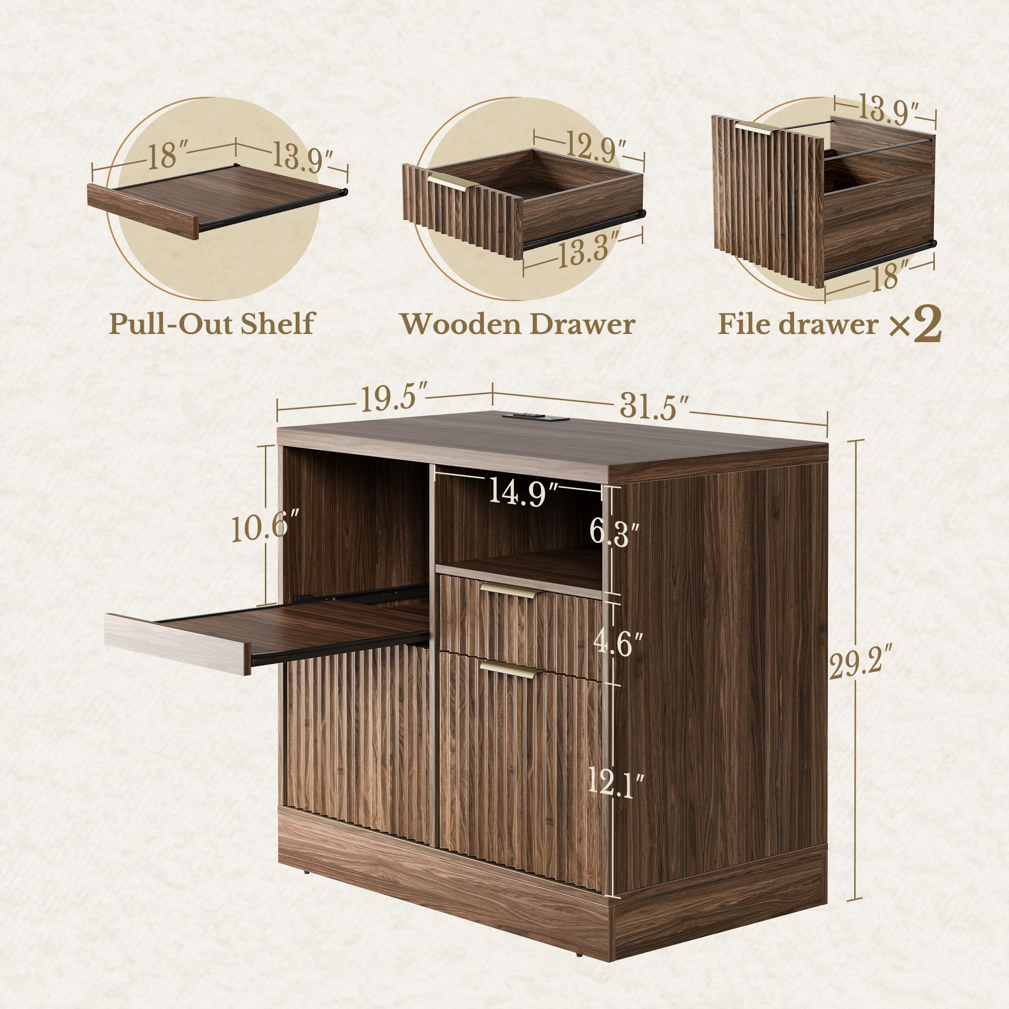 3-Drawer File Cabinet with Charging Station