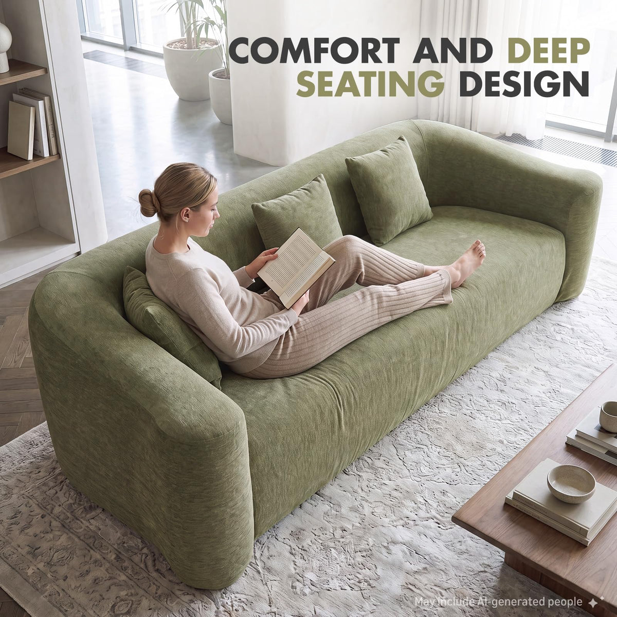 Hyfirm Boneless Cloud Couch for Living Room Deep Seat Memory Foam Sofa