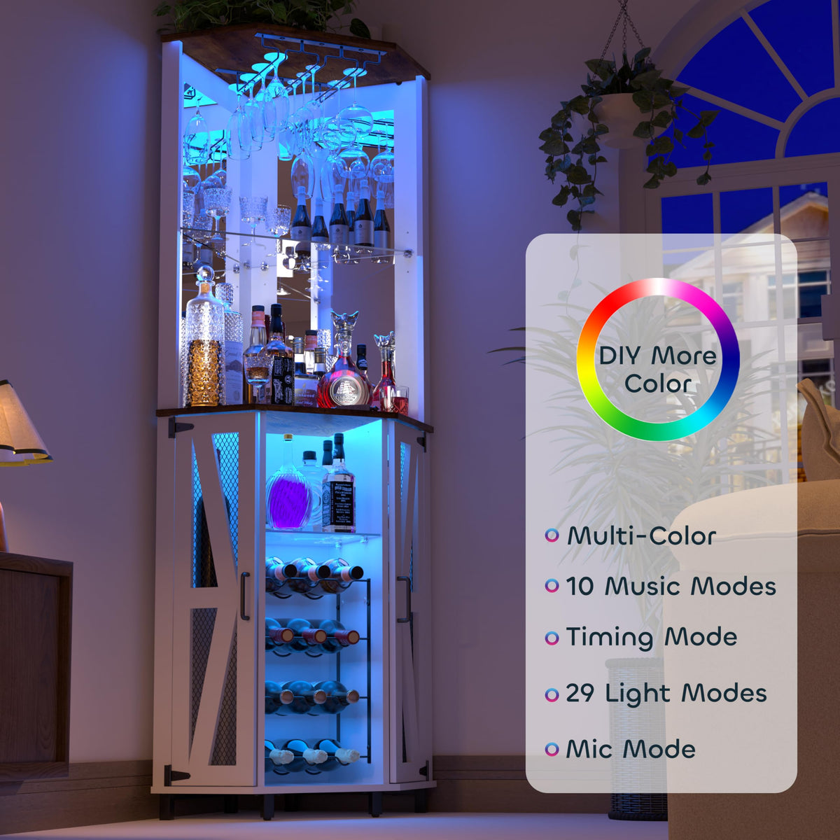 Oransail 68.9" Tall Corner Bar Cabinet, Wine Bar with LED Light and Mirror