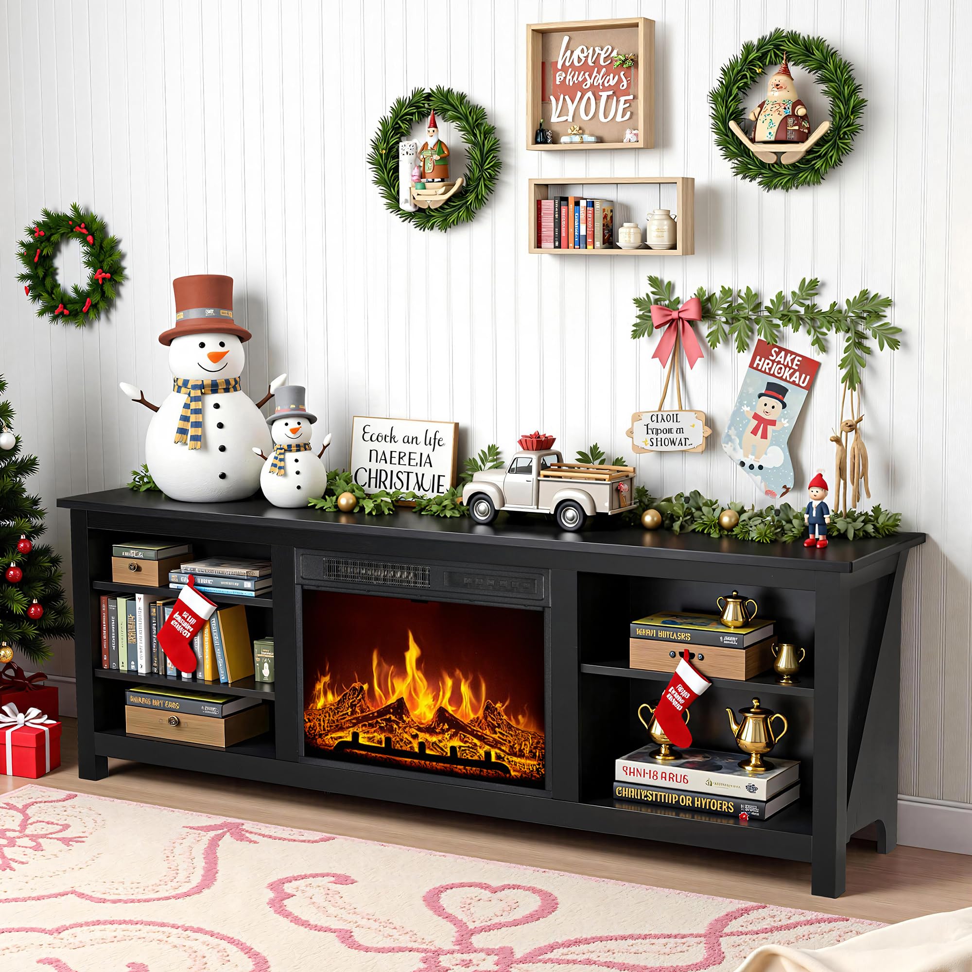 70" Fireplace TV Stand with 23" Electric Fireplace & 3 Shelves