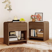 AMERLIFE Nightstands Set of 2 with Storage Drawer & Shelves, Walnut