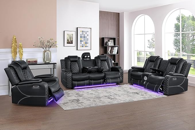 Power Recliner Sofa Set with LED & Bluetooth – 3-Piece