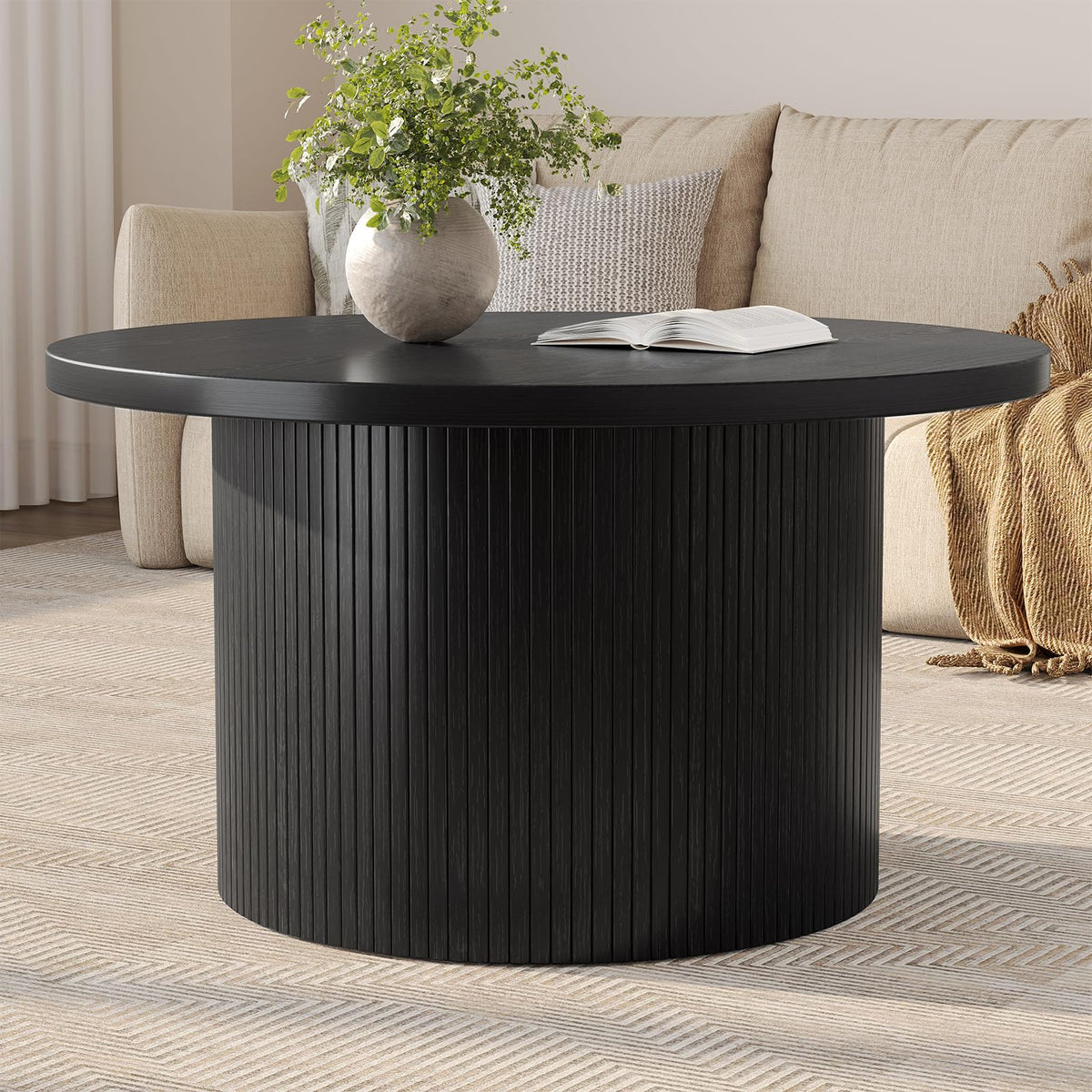 Black Fluted Round Coffee Table