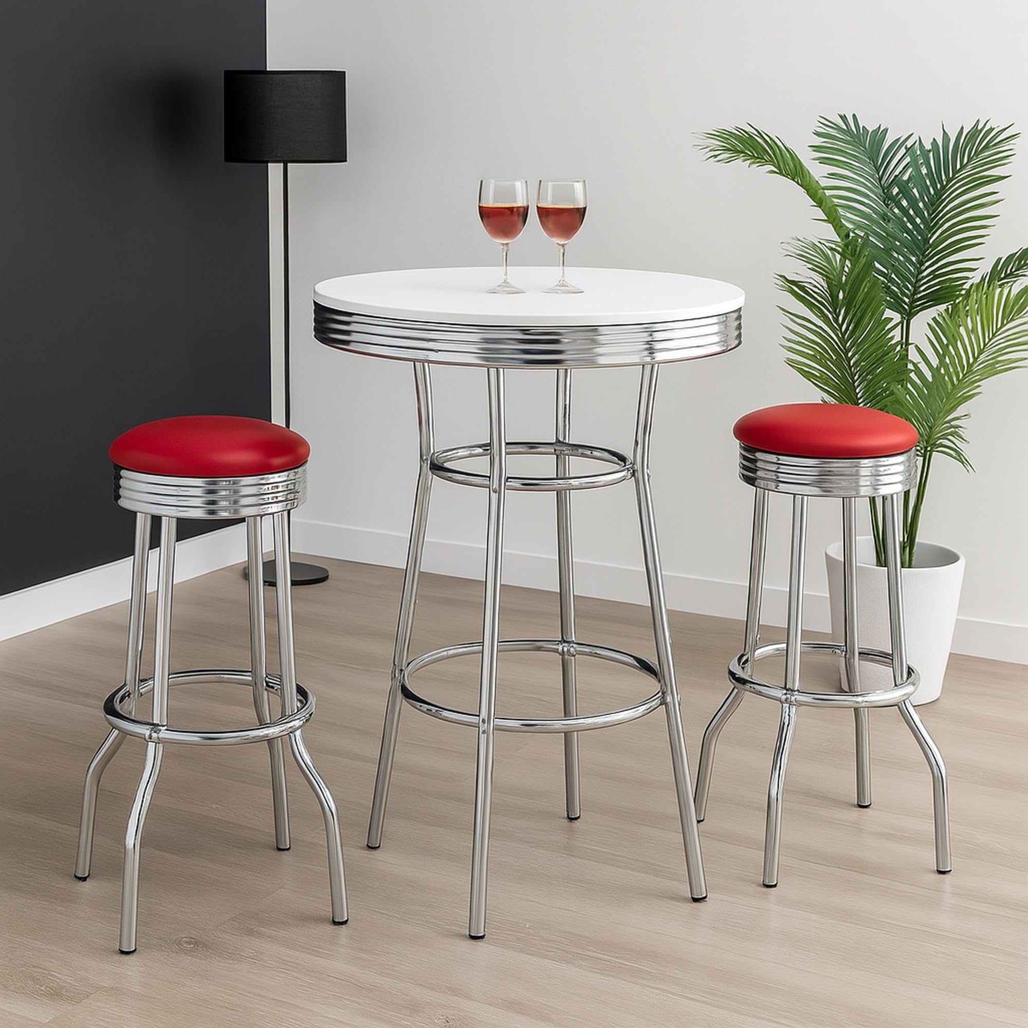 Retro 3-Piece Pub Bar Set with Swivel Stools