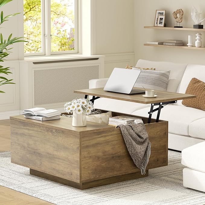 Lift Top Square Coffee Table with Hidden Storage