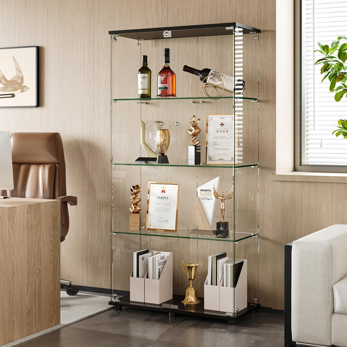4-Shelf Locking Glass Display Cabinet