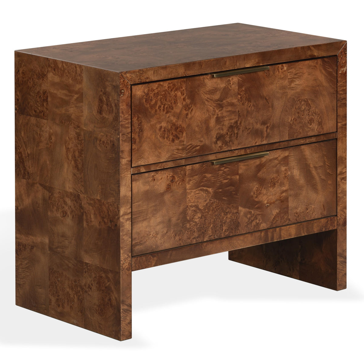 SAFAVIEH Couture - Francene Nightstand - Walnut Burl Poplar Veneer with 2 Drawers - Fully Assembled for Bedroom & Guest Room, 30" W x 17" D x 26.5" H (SFV2228A)