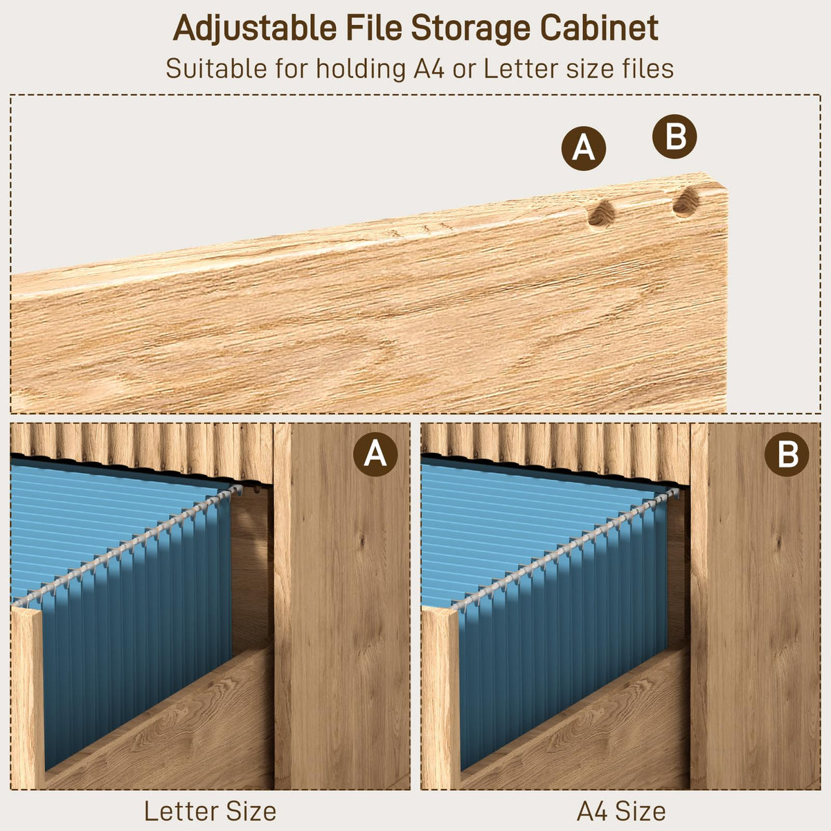 Halitaa Fluted Computer Desk with Hutch and Ample File Drawer, Natural
