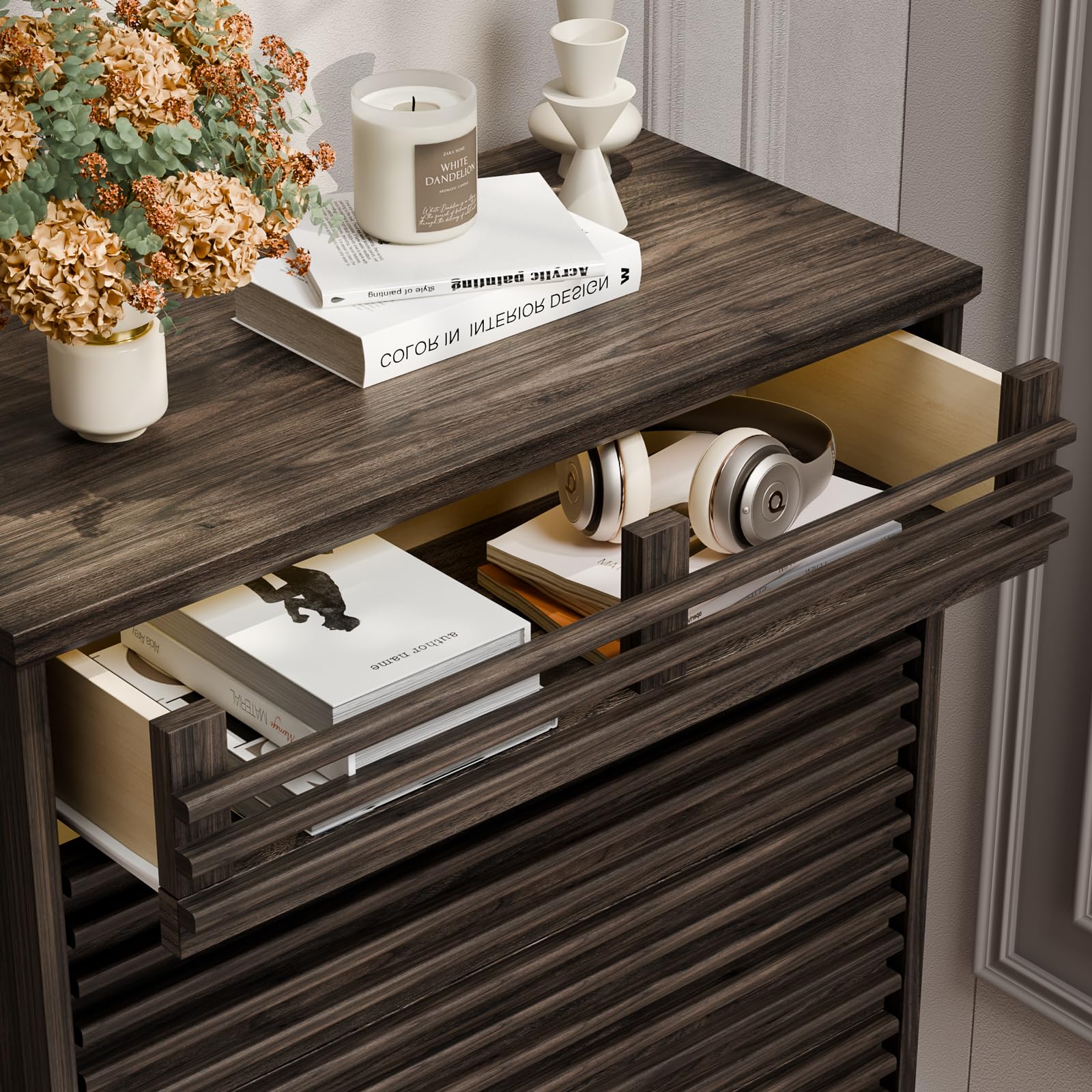 5-Drawer Fluted Dresser with LED Lights