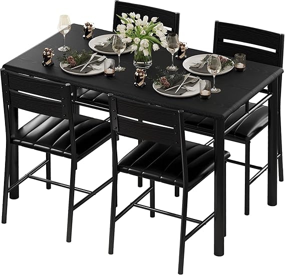 5-Piece Dining Table Set for 4 with Upholstered Chairs