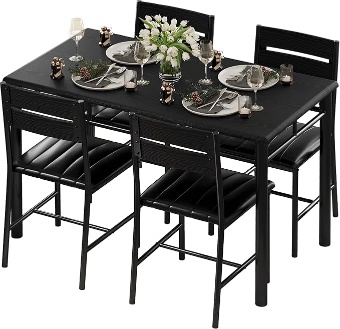 5-Piece Dining Table Set with Upholstered Chairs