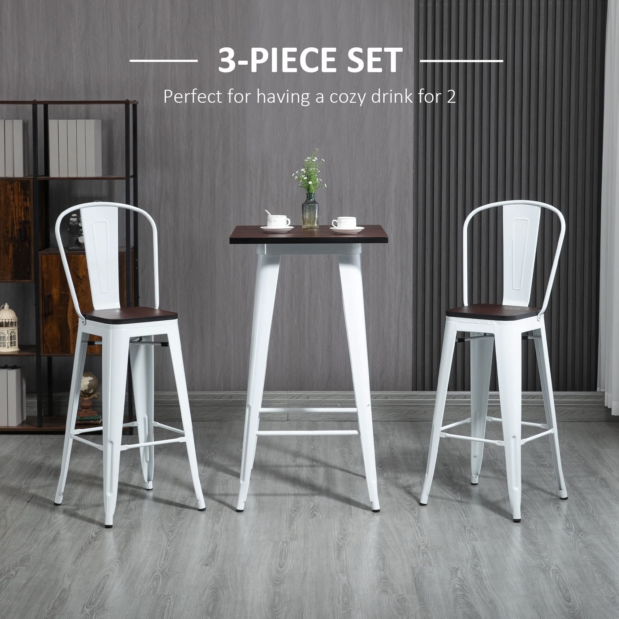 3-Piece Bar Height Dining Table Set with Footrests